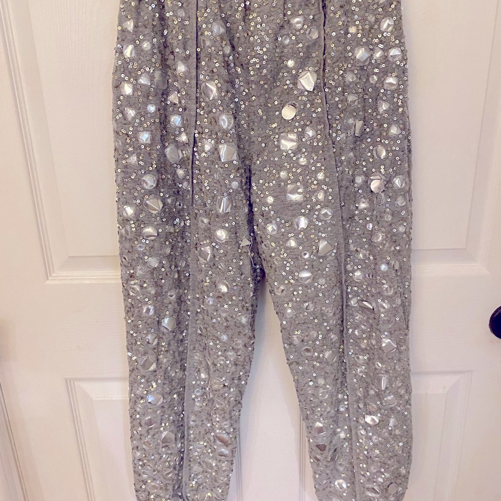 House of Harlow 1960 Silver Jeweled Track Joggers